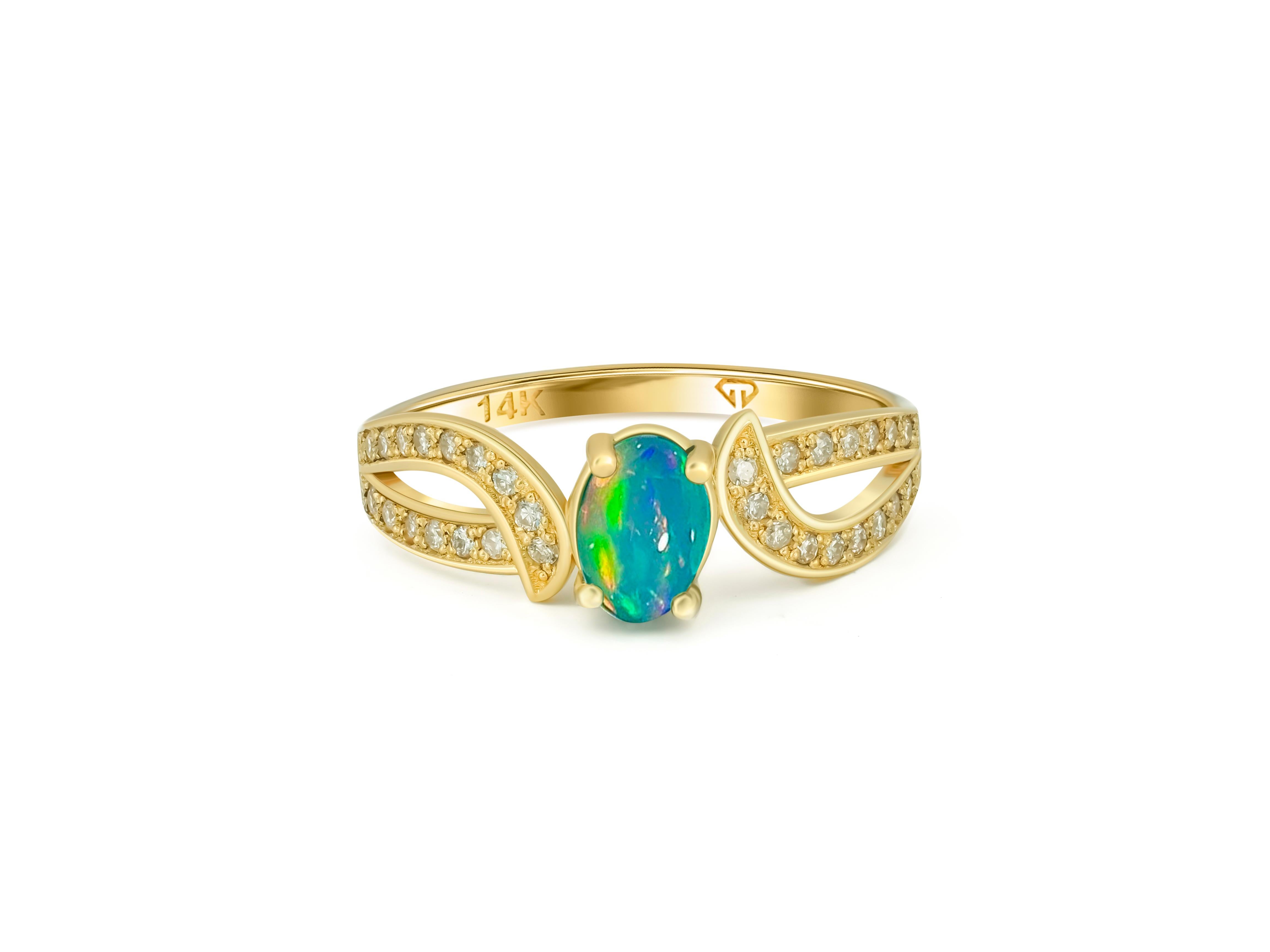 Cabochon Genuine opal 14k gold ring.  For Sale