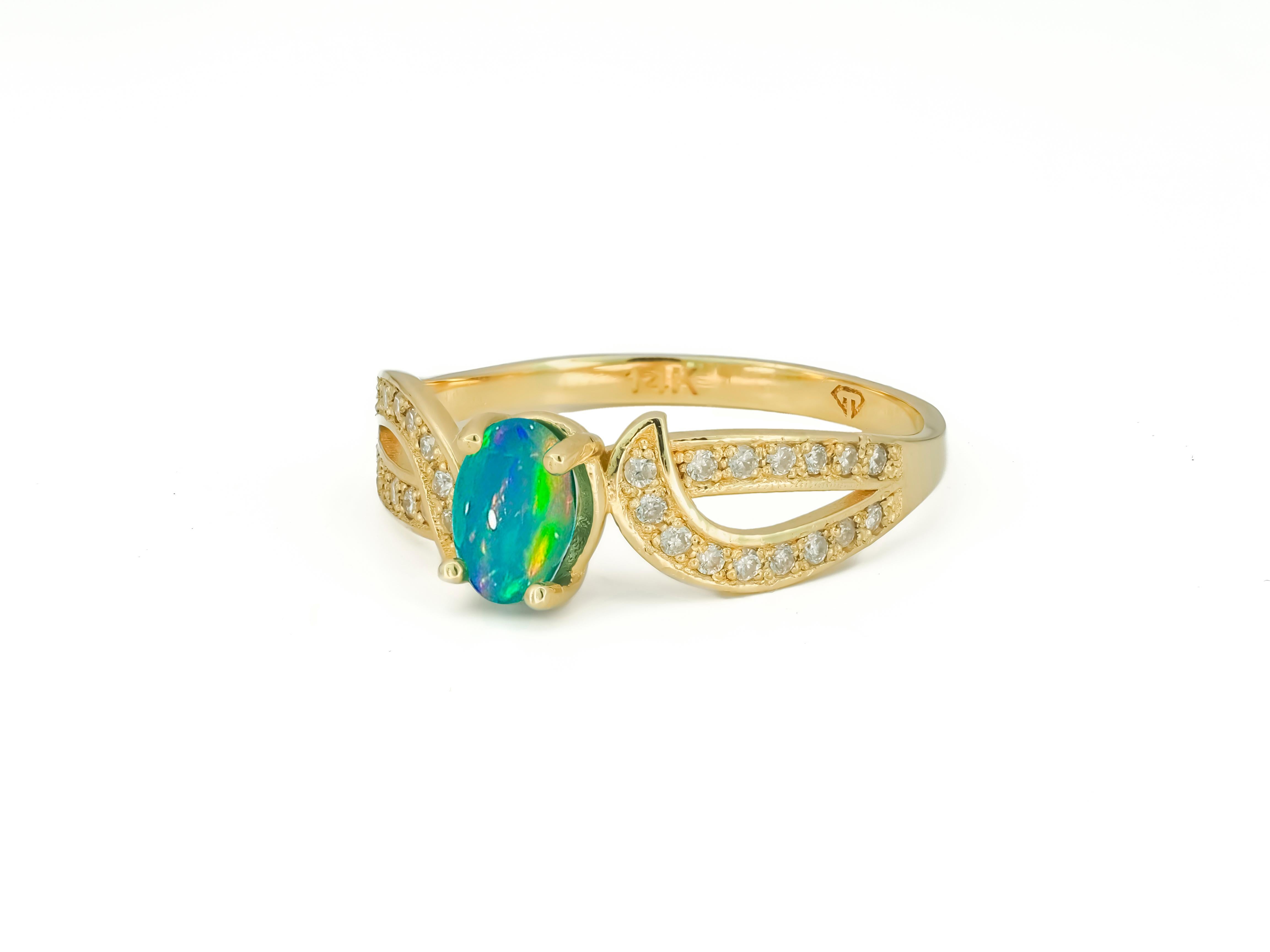 Echter Opal 14k Gold Ring.  Damen im Angebot