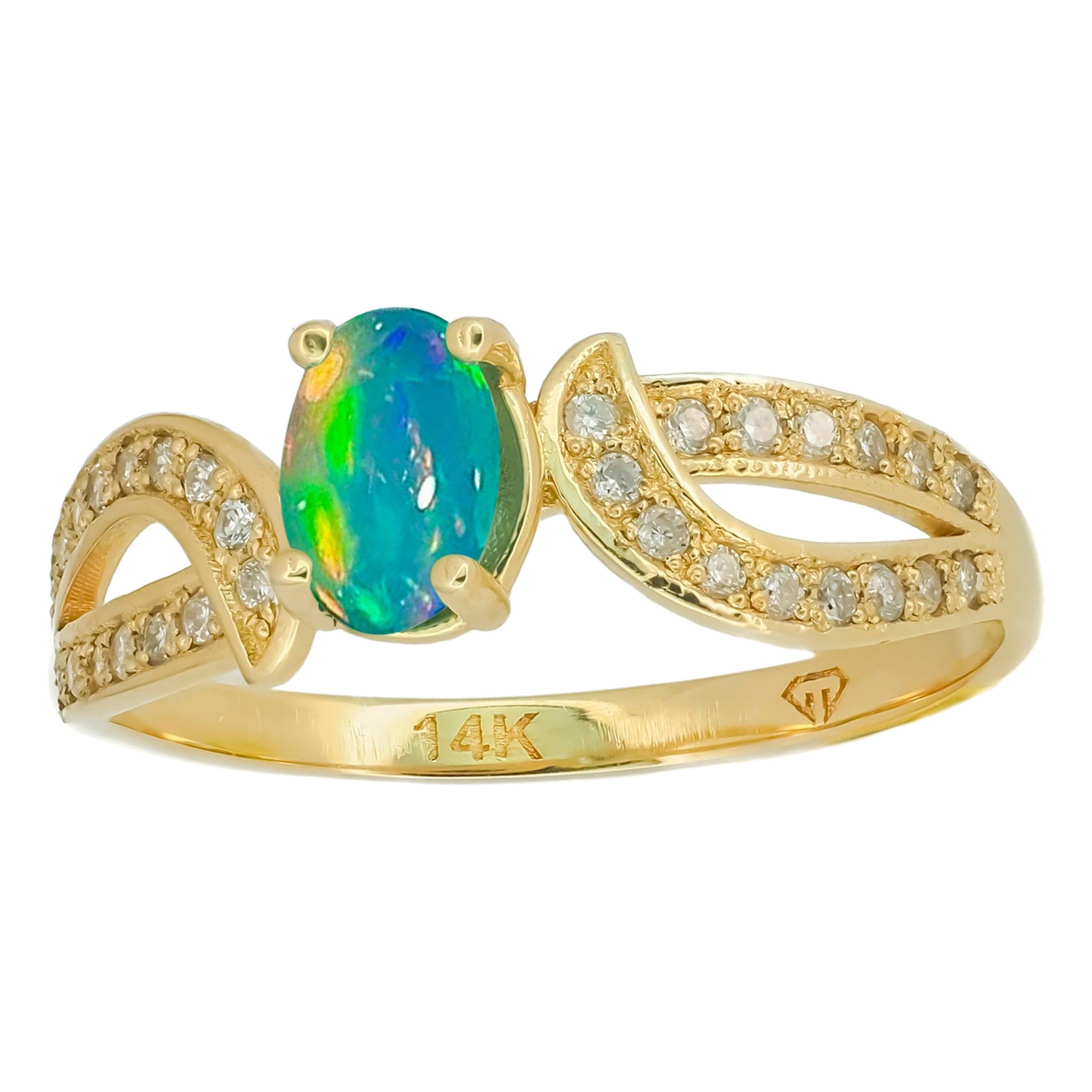 Genuine opal 14k gold ring.