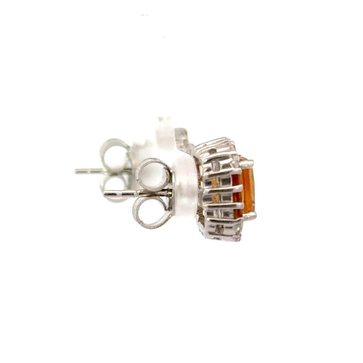 Modernist Genuine Orange Citrine Prong Set Studs Earrings for Women in 925 Sterling Silver For Sale