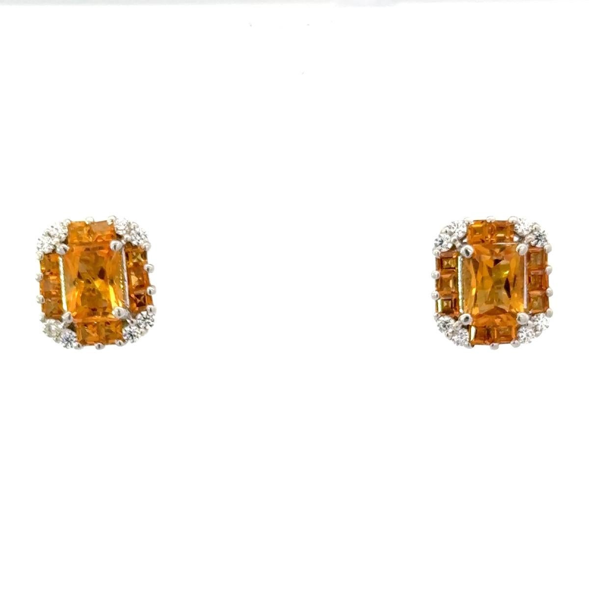 Women's Genuine Orange Citrine Prong Set Studs Earrings for Women in 925 Sterling Silver For Sale