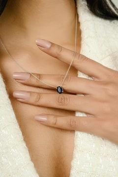 Genuine Oval Cut Blue Sapphire Pendant Necklace with Chain in 14K White Gold