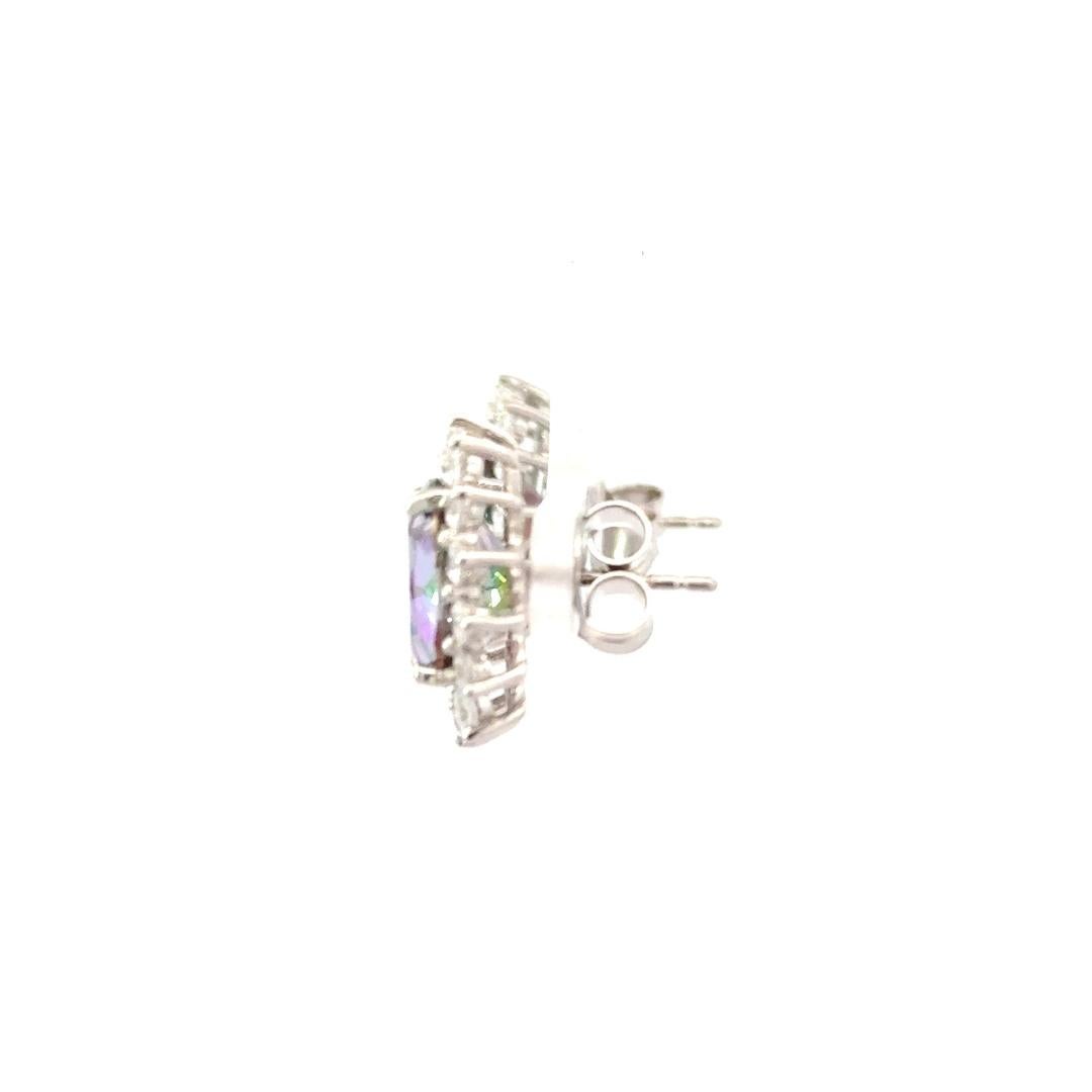 Taille ovale Boucles d'oreilles Halo en argent sterling avec Topaze Mystique Véritable de taille ovale pour Elle en vente