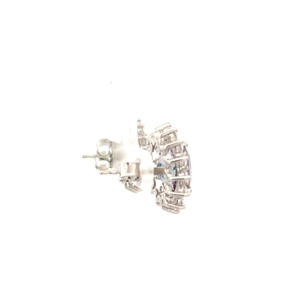 Boucles d'oreilles Halo en argent sterling avec Topaze Mystique Véritable de taille ovale pour Elle Pour femmes en vente