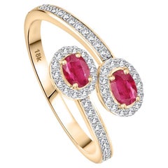 Rubí Oval Auténtico Alianzas de Oro Amarillo de 18k para Bodas con Diamantes