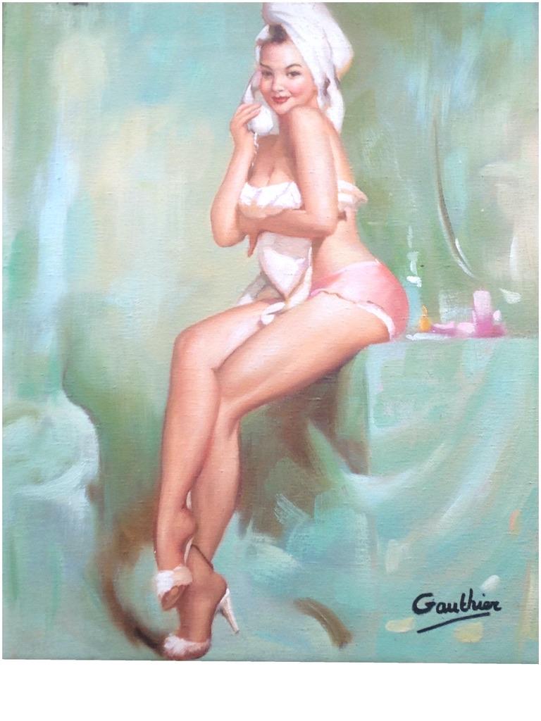 Pintura al óleo genuina de mediados del siglo XX de una mujer - Estilo tarta de queso
Firmado por el artista - Gautier 

Tamaño 15