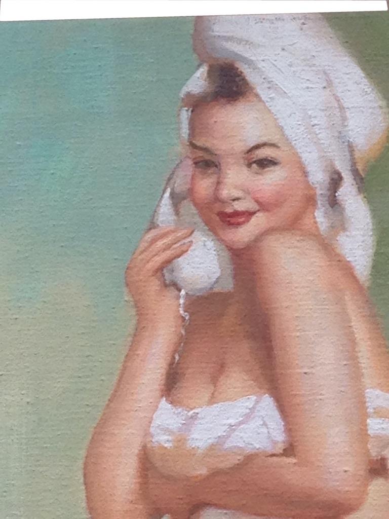 Unknown Genuine Painting of Cheescake Pin up Girl by Gautier For Sale