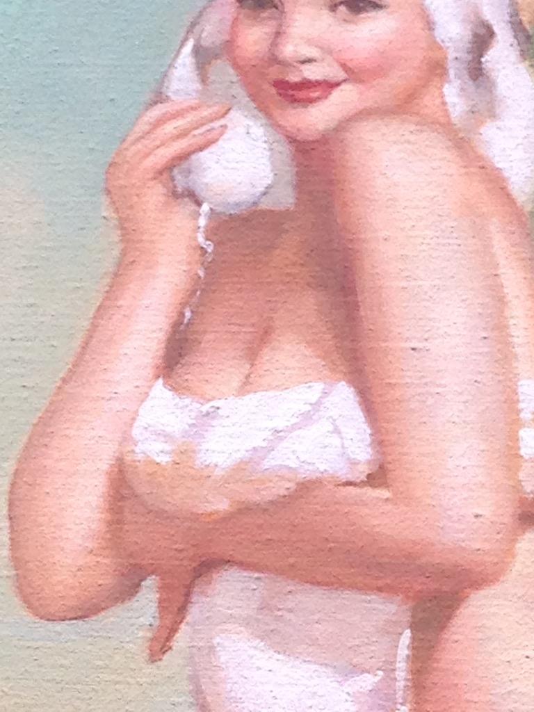 Acrylic Genuine Painting of Cheescake Pin up Girl by Gautier For Sale