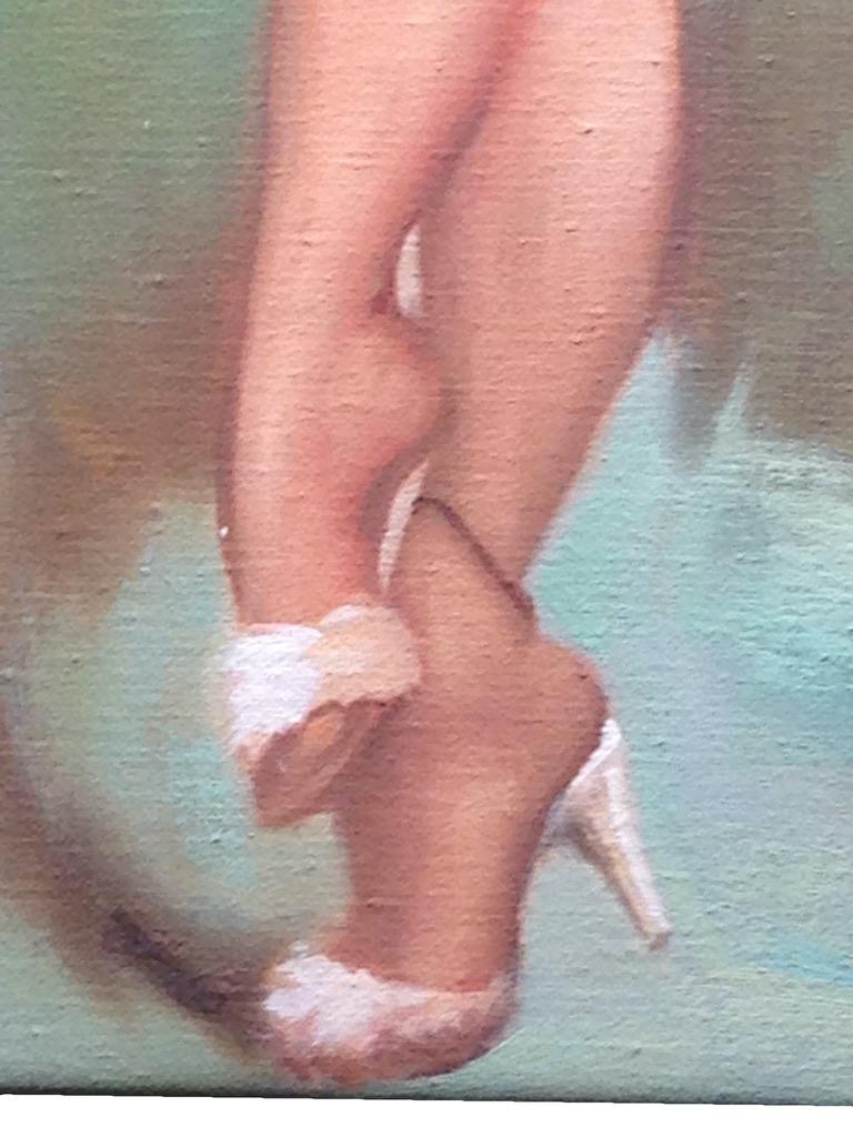 Genuine Painting of Cheescake Pin up Girl by Gautier For Sale 1