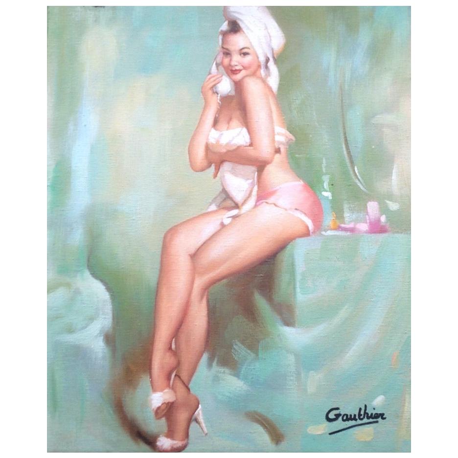 Peinture authentique de Cheescake Pin up Girl de Gauthier