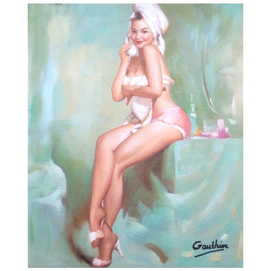 Peinture authentique de Cheescake Pin up Girl de Gautier en vente