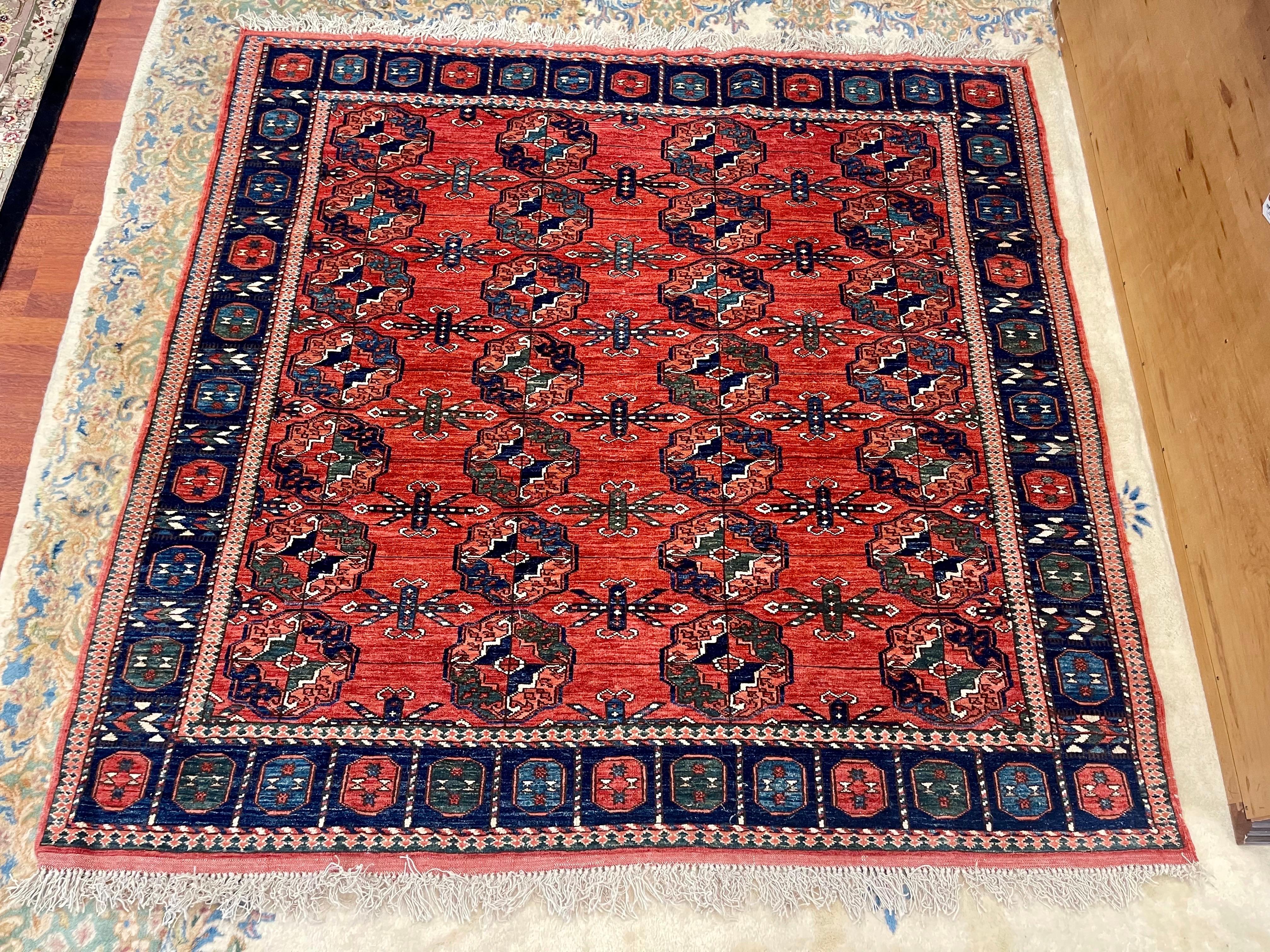 Handgeknüpfter Teppich aus echtem Pakistaner 100% Wollflor, seltene, quadratische Größe im Angebot 10