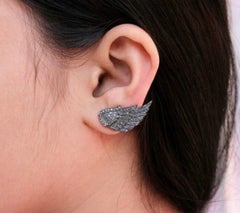 Genuine Pave Diamond Angel Wings Ear Cuff 925 Silver Ear Jacket Stud Earring.