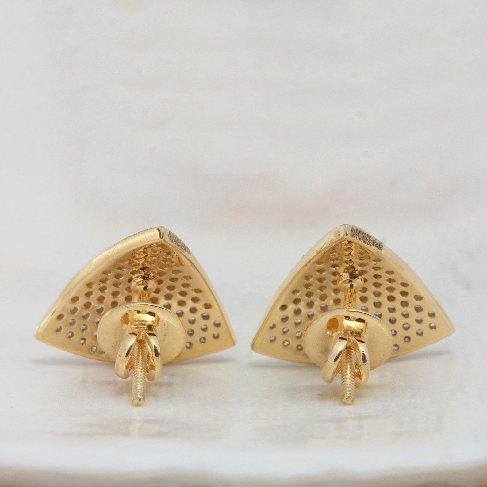 Art Deco Genuine Pave Diamond Curved Stud Earrings 14k Gold Earrings Anniversary Gifts. For Sale