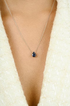 Genuine Pear Cut Blue Sapphire Pendant Necklace with Chain in 14K White Gold