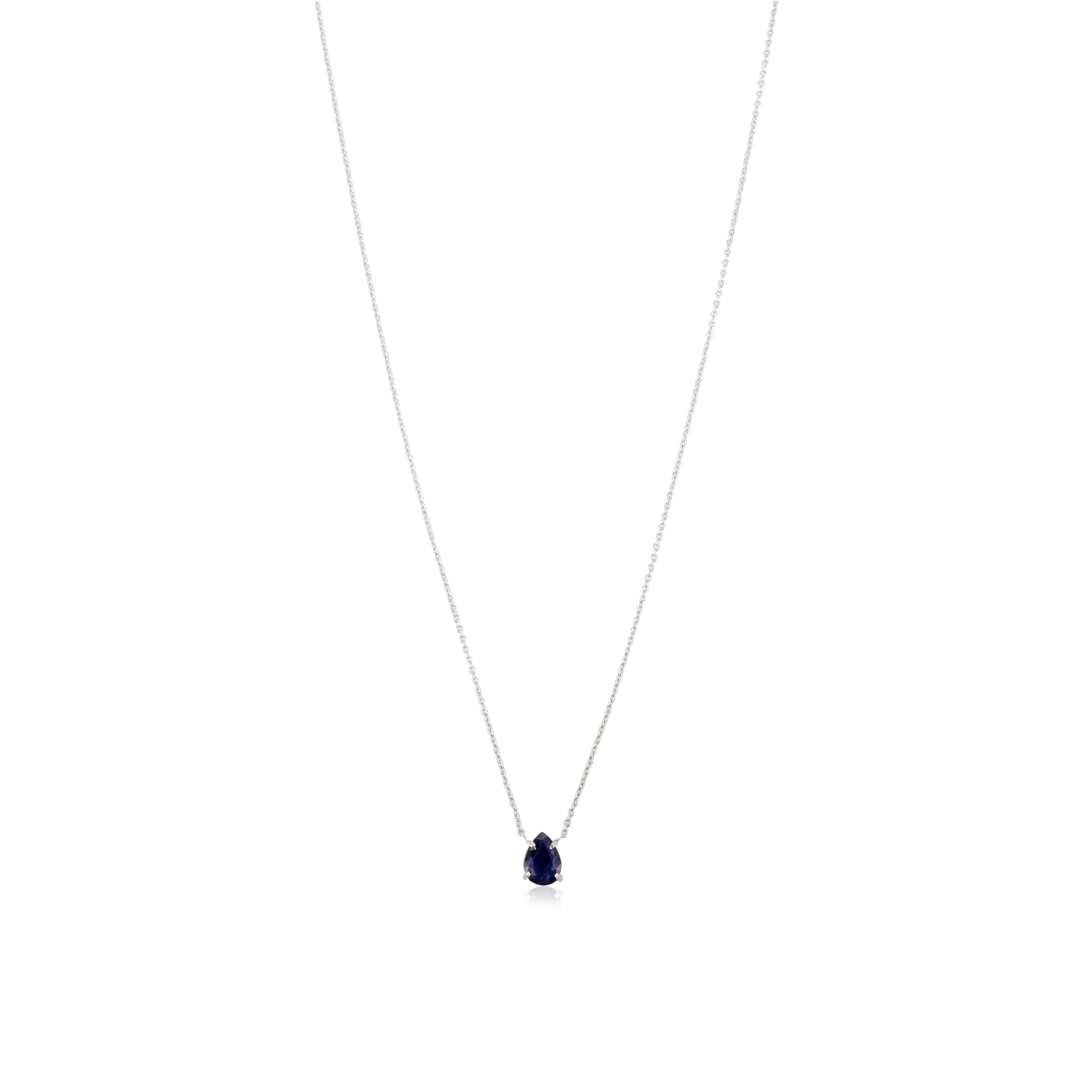 Modernista Collana con ciondolo di zaffiro blu autentico taglio pera con catena in oro bianco 14 carati in vendita