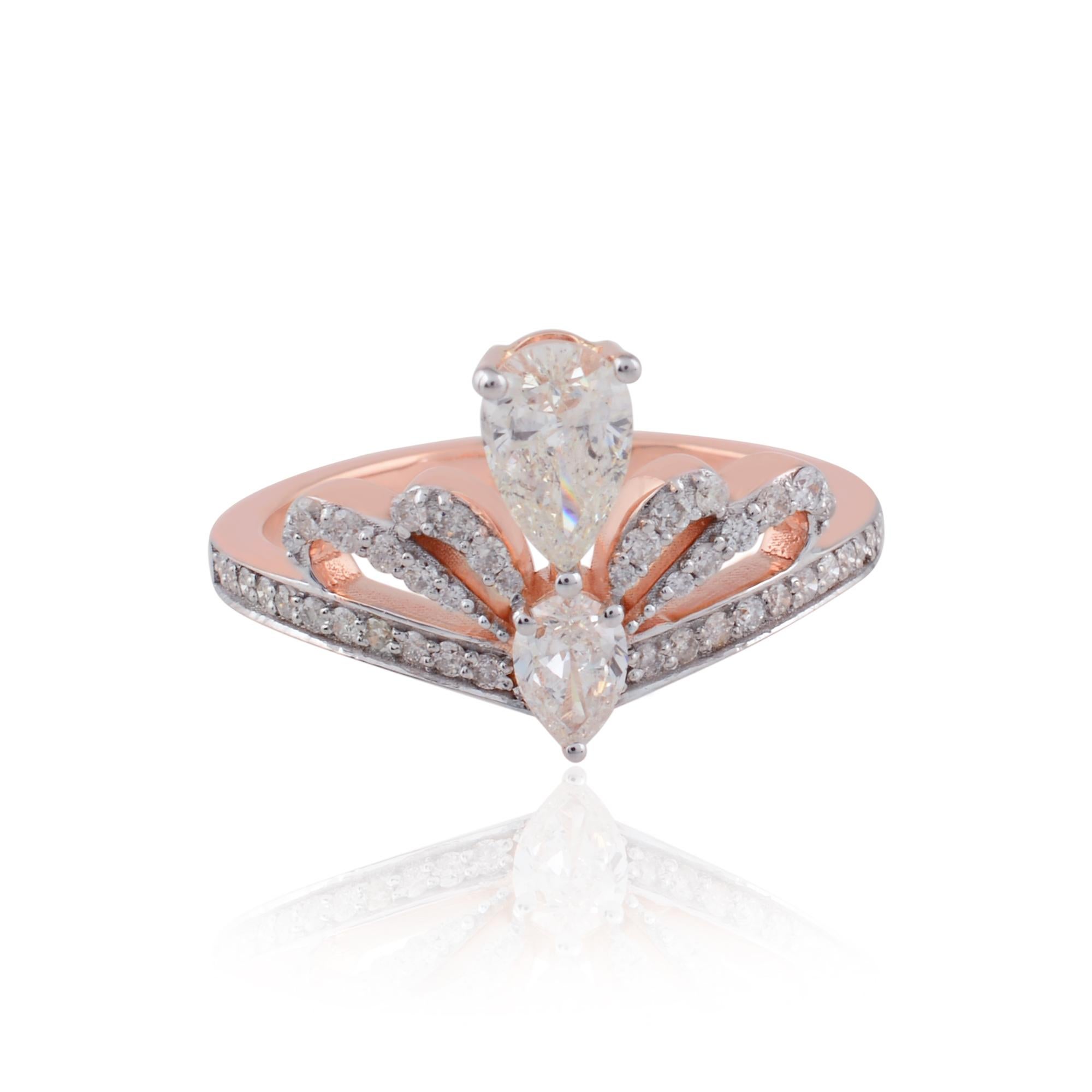 Im Angebot: Echtes Birnenschliff Diamant Krone Form Party Ring 18k Rose Gold Feiner Schmuck () 2