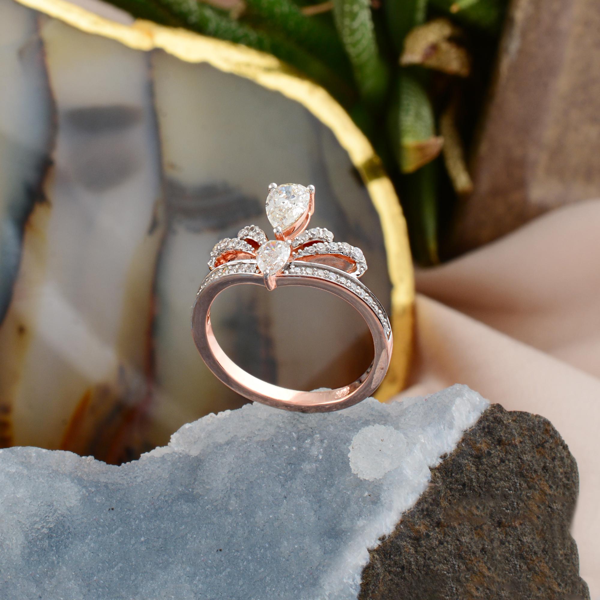 Im Angebot: Echtes Birnenschliff Diamant Krone Form Party Ring 18k Rose Gold Feiner Schmuck () 5