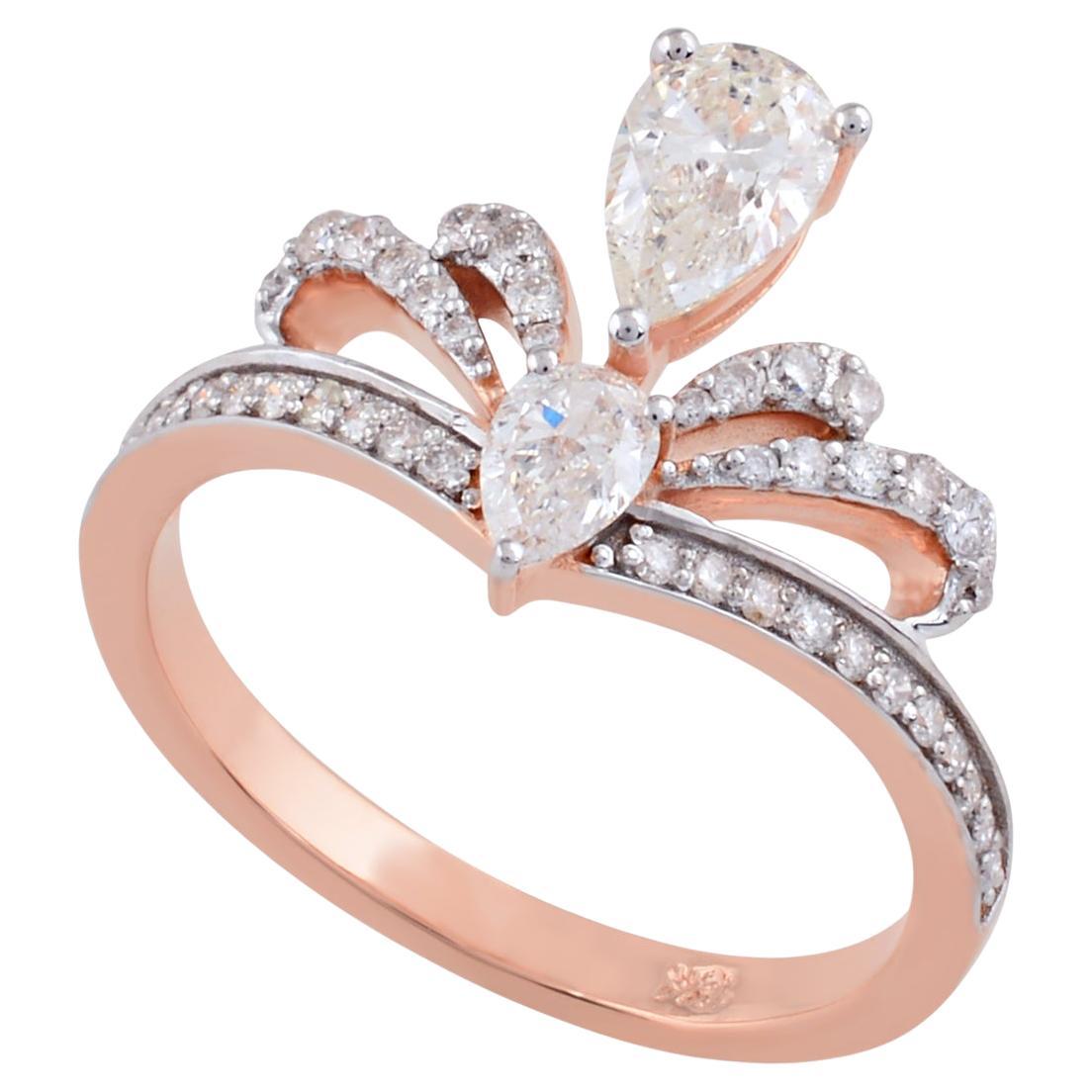 Im Angebot: Echtes Birnenschliff Diamant Krone Form Party Ring 18k Rose Gold Feiner Schmuck ()