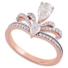 Genuine Pear Cut Diamond Crown Shape Party Ring 18k Rose Gold Fine Jewelry
