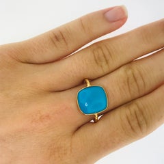 Genuine Persian Turquoise Gemstone Tresor Ring in 18 Karat Yellow Gold in Stock