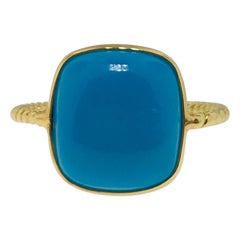 Genuine Persian Turquoise Gemstone Tresor Ring in 18 Karat Yellow Gold in Stock