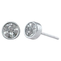 Genuine Pie Cut Diamond 14k White Gold Push Back Stud Earrings Fine Jewelry