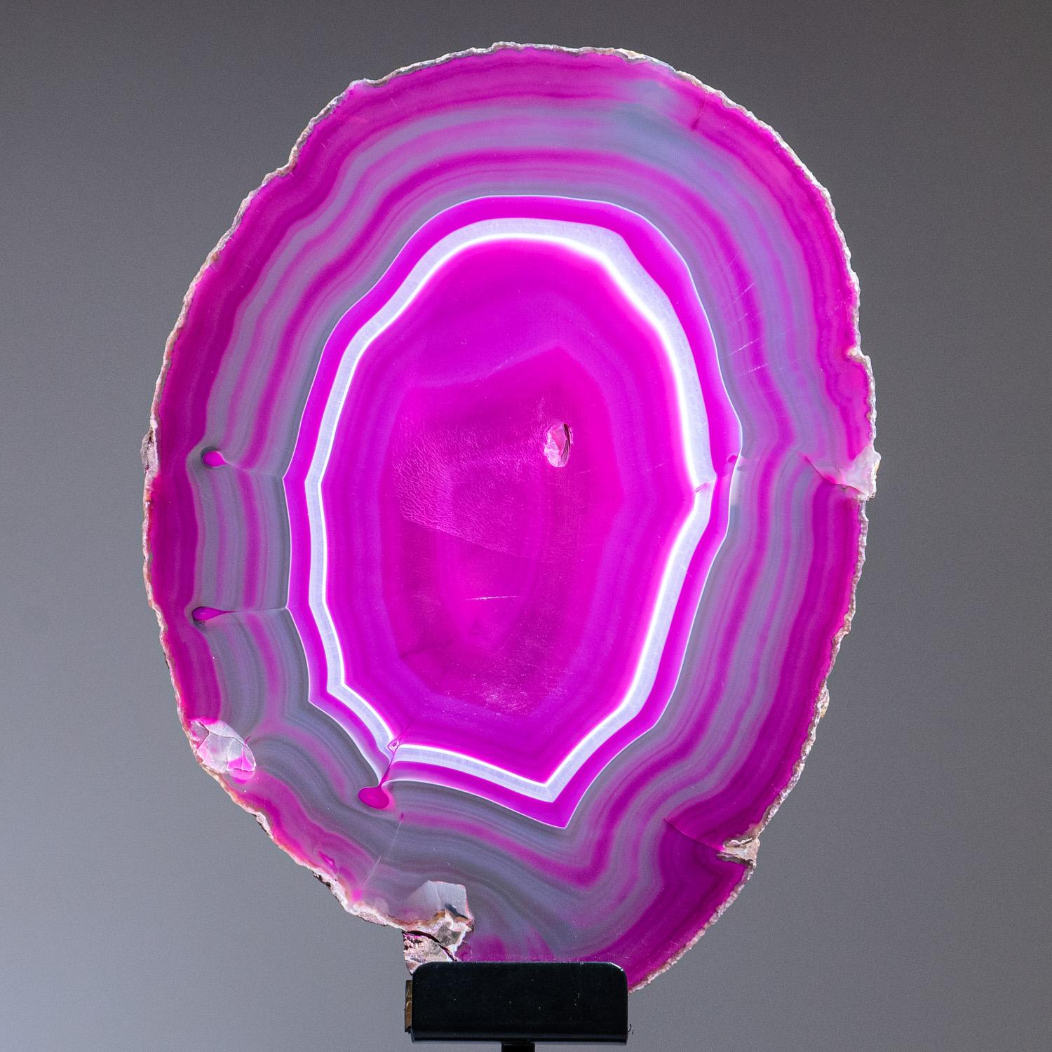 Genuine Pink Banded Agate Slice on Custom Metal Stand (3 lbs) In New Condition For Sale In New York, NY