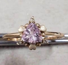 Echter rosa Morganit mit Diamanten – auffälliger Cocktailring aus 14-karätigem Gelbgold