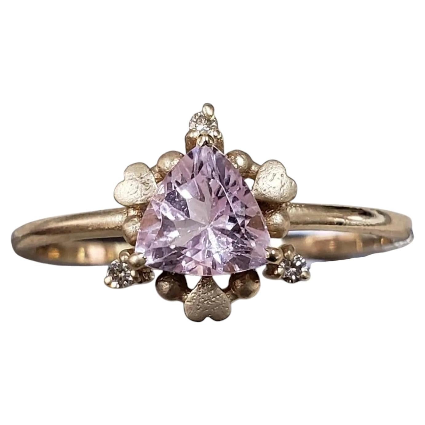Anello da cocktail in oro giallo 14 carati con morganite rosa autentica e diamanti