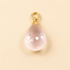 Genuine Pink Rose Quartz Yellow Gold Drop Pendant