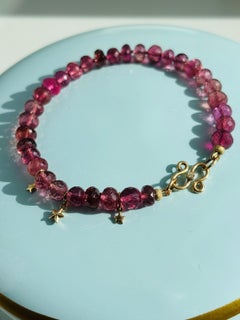 Genuine Pink Rubellite Tourmaline Diamond Bracelet in 14K Gold