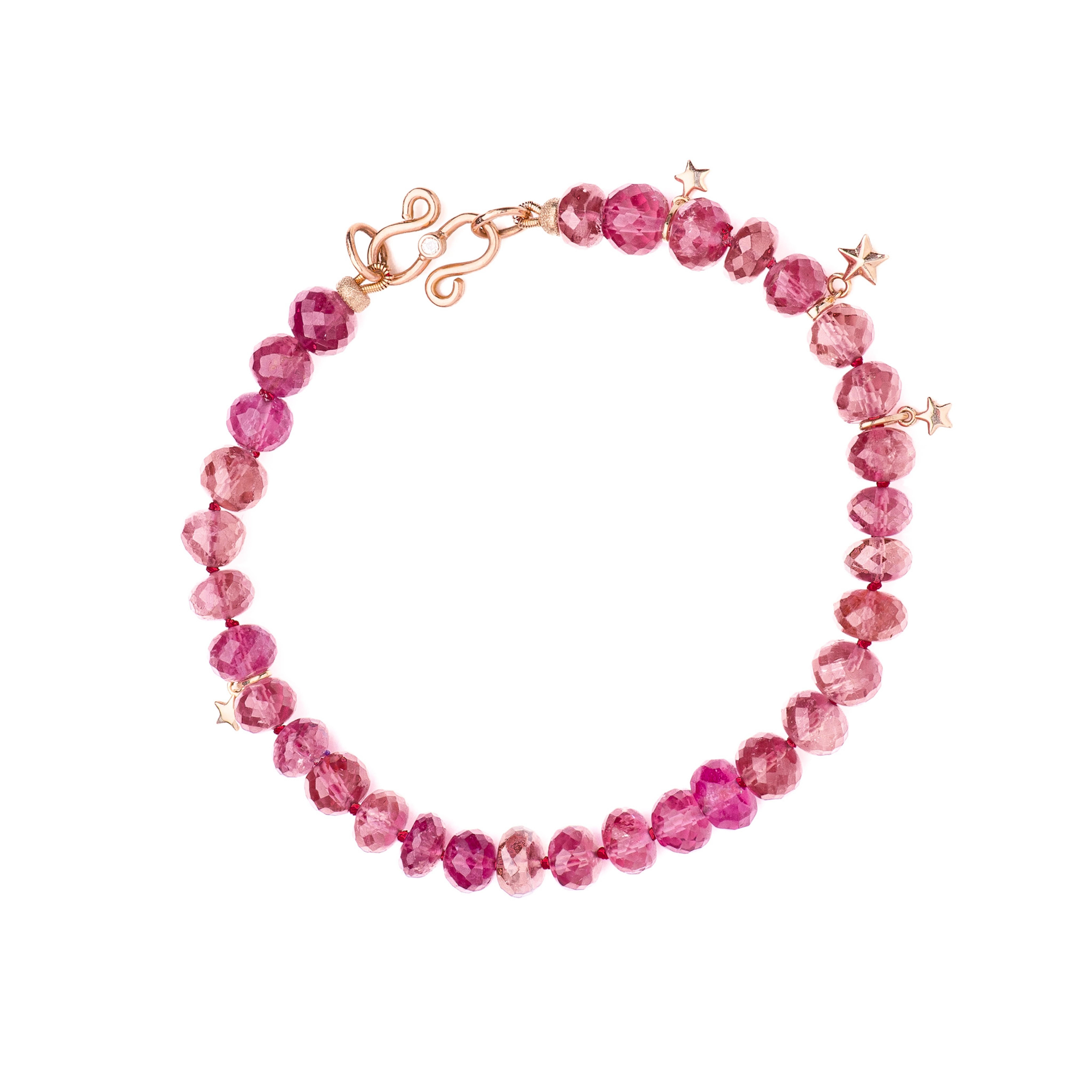 Art nouveau Bracelet en or 14 carats composé de rubellite rose véritable, de tourmaline et de diamants en vente