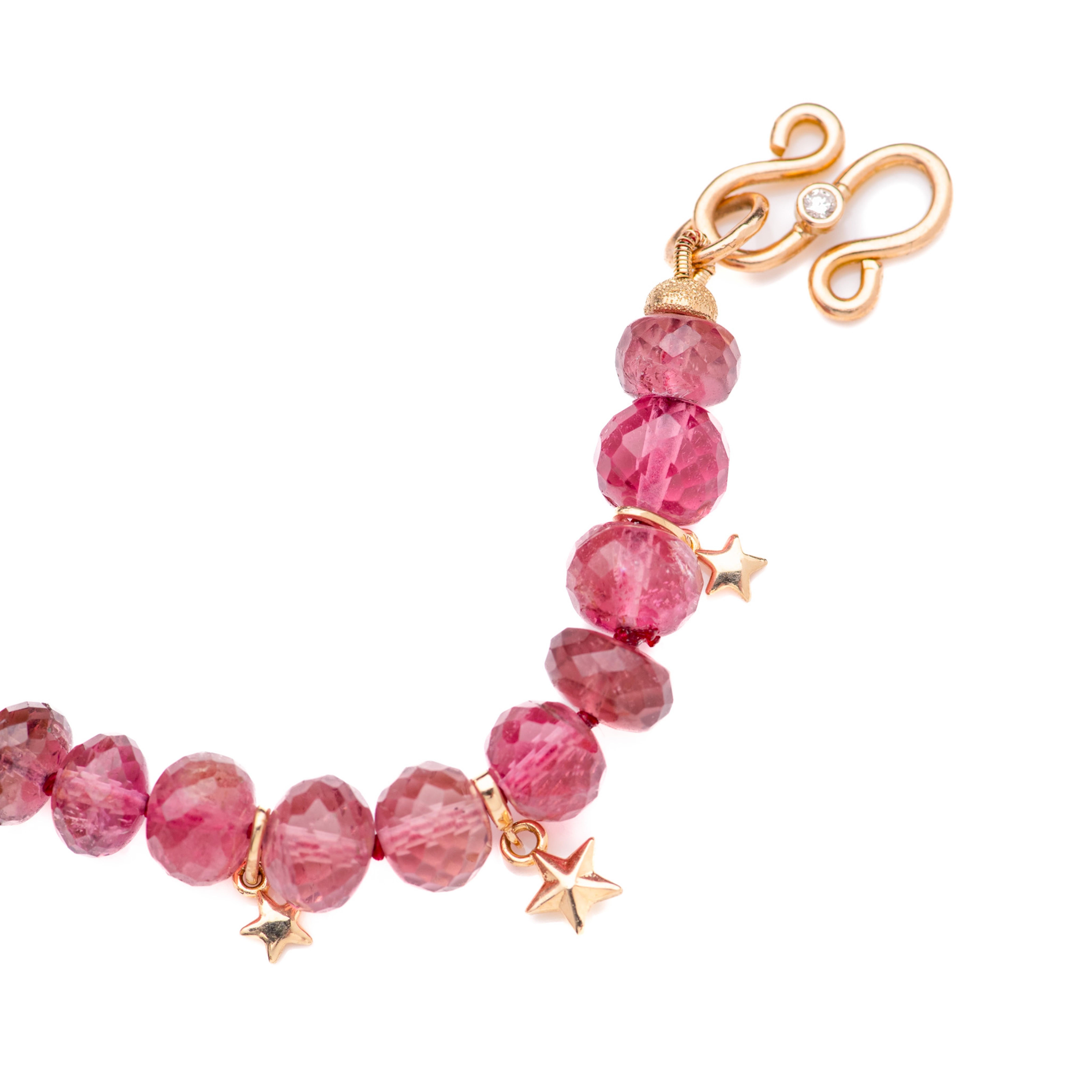 Perle Bracelet en or 14 carats composé de rubellite rose véritable, de tourmaline et de diamants en vente