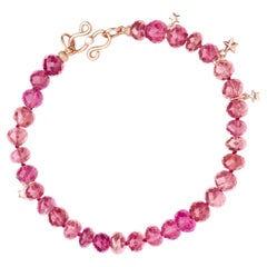 Genuine Pink Rubellite Tourmaline Diamond Bracelet in 14K Gold
