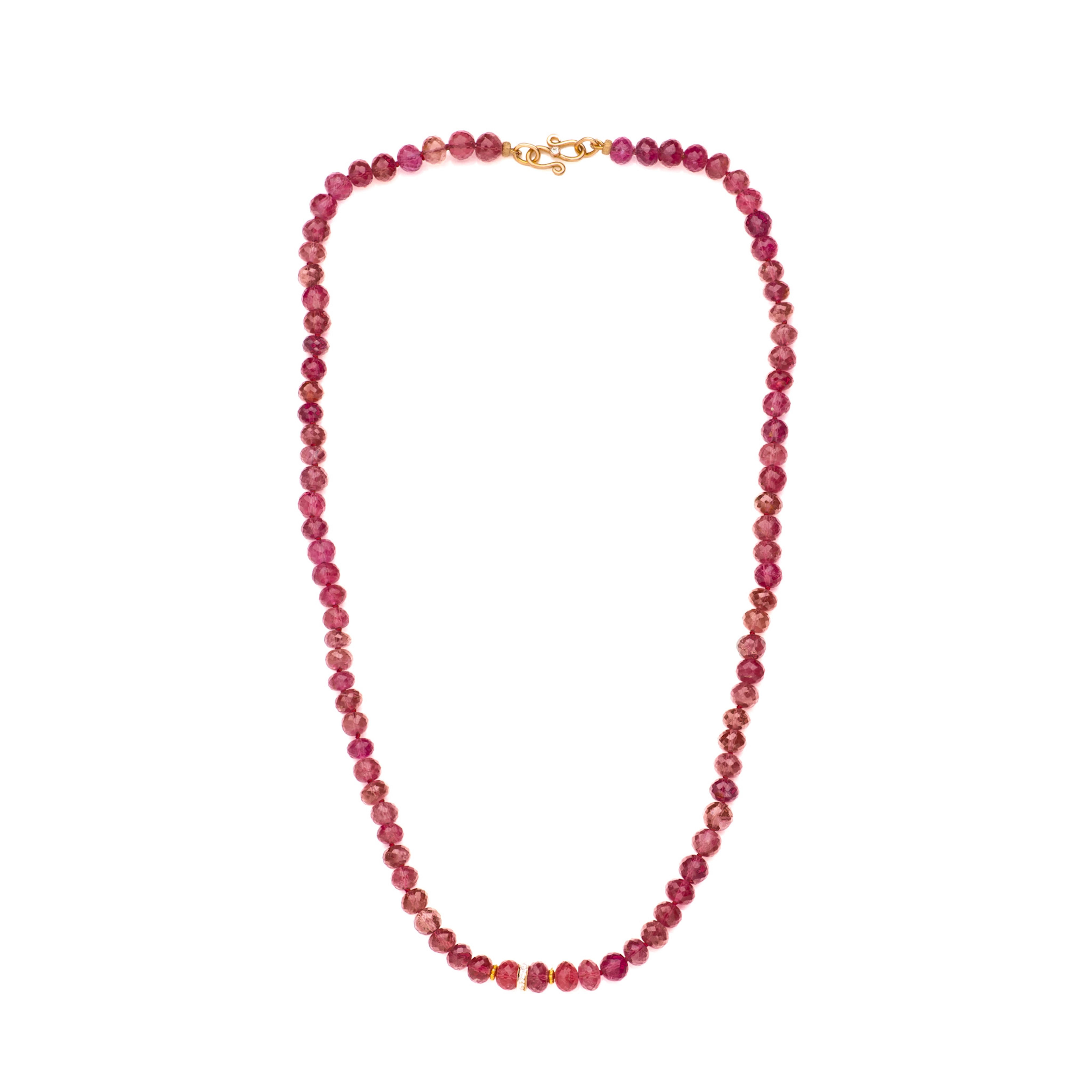 Moderno Collana in oro giallo con diamante e tormalina rosa autentica Rubellite in vendita