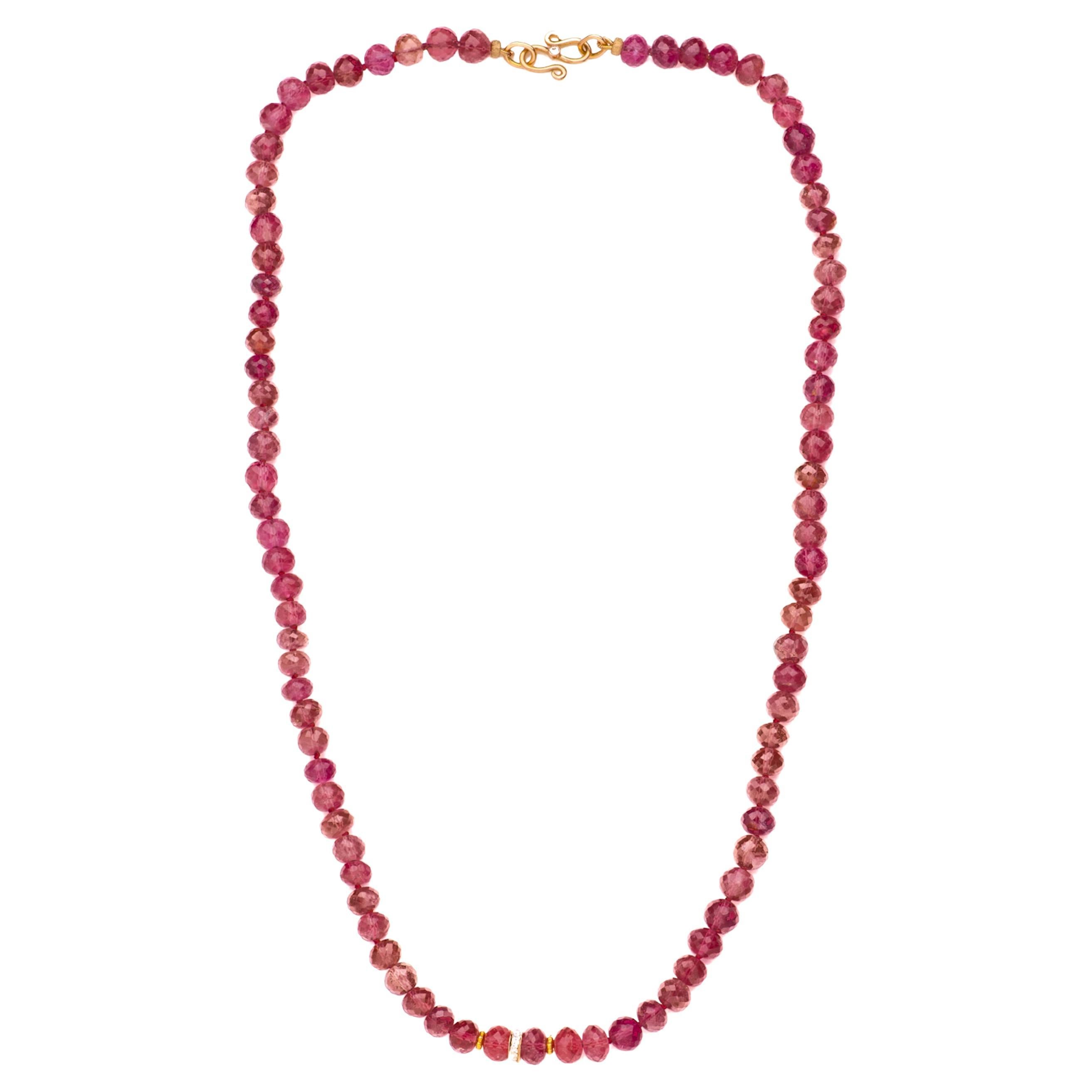 Genuine Pink Rubellite Tourmaline Diamond Yellow Gold Necklace
