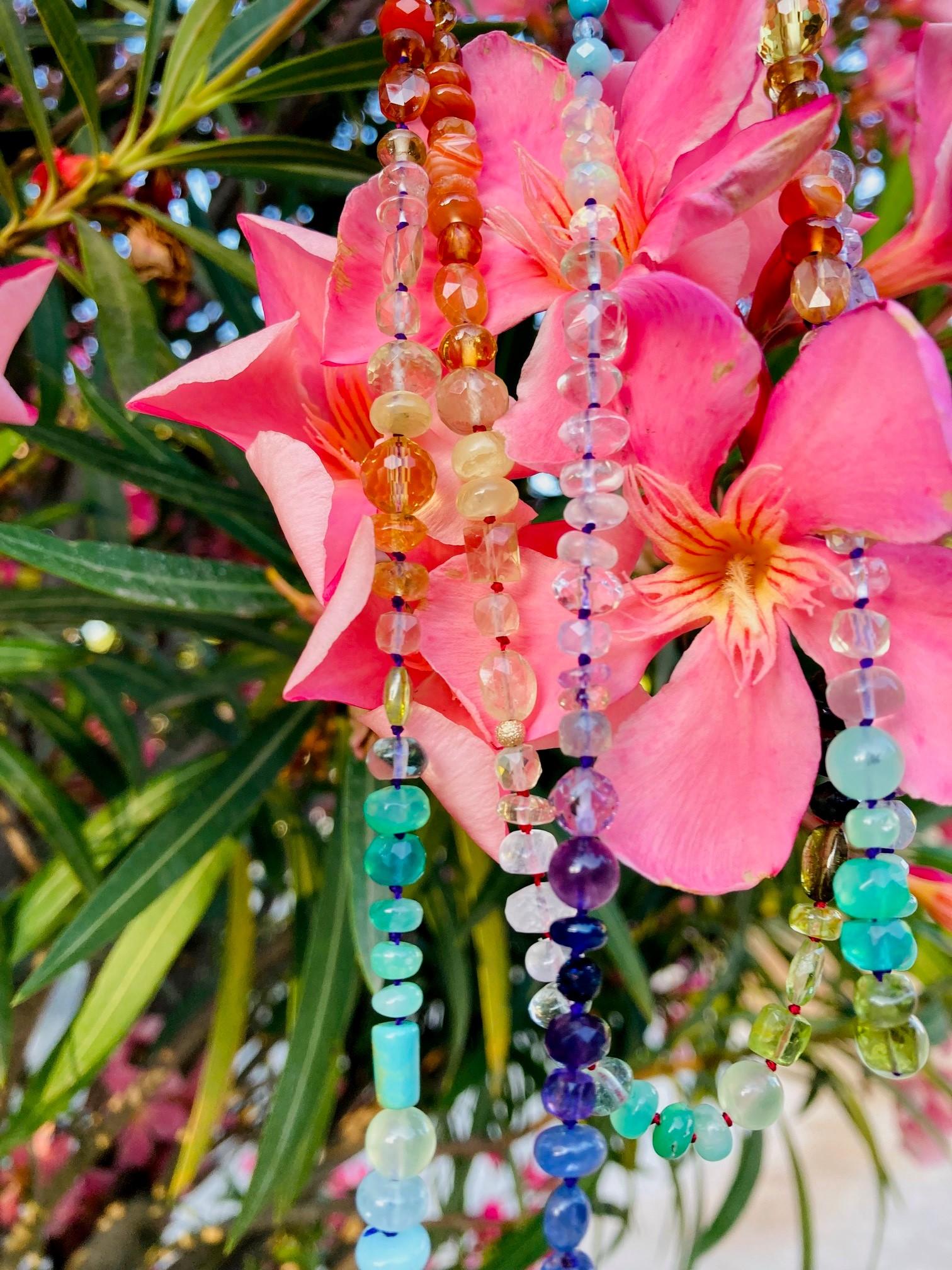 Modern Genuine Pink Sapphire and Arizona Turquoise Yellow Gold Necklace For Sale