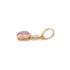 Genuine Pink Sapphire and Diamond Pendant in 18K Yellow Gold