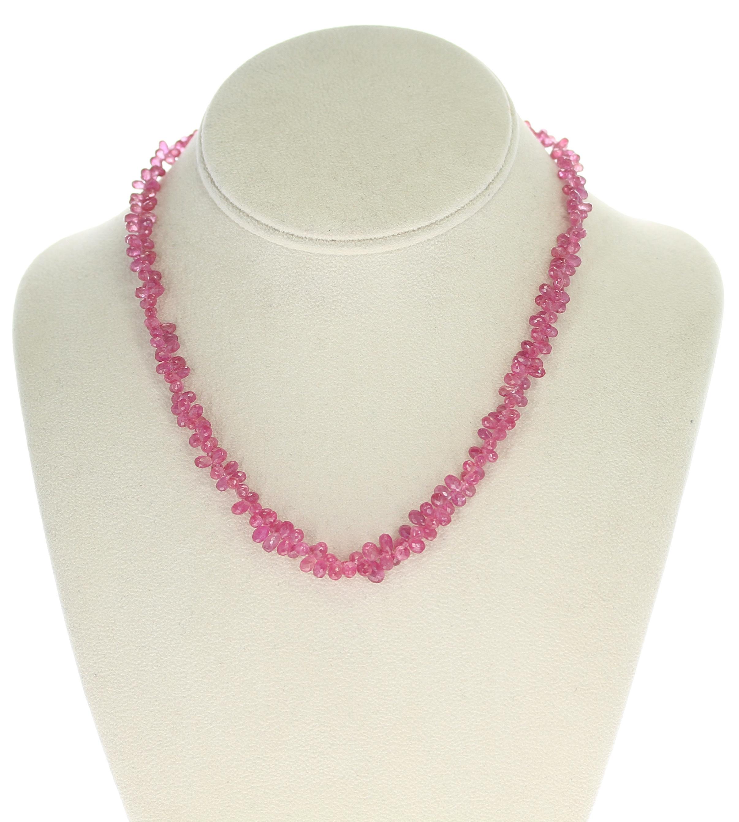 A Genuine Pink Sapphire Drop Briolette Necklace. Length:16.50