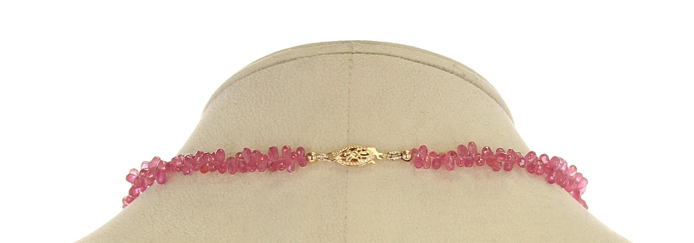Briolette Cut Genuine Pink Sapphire Drop Briolette Necklace For Sale