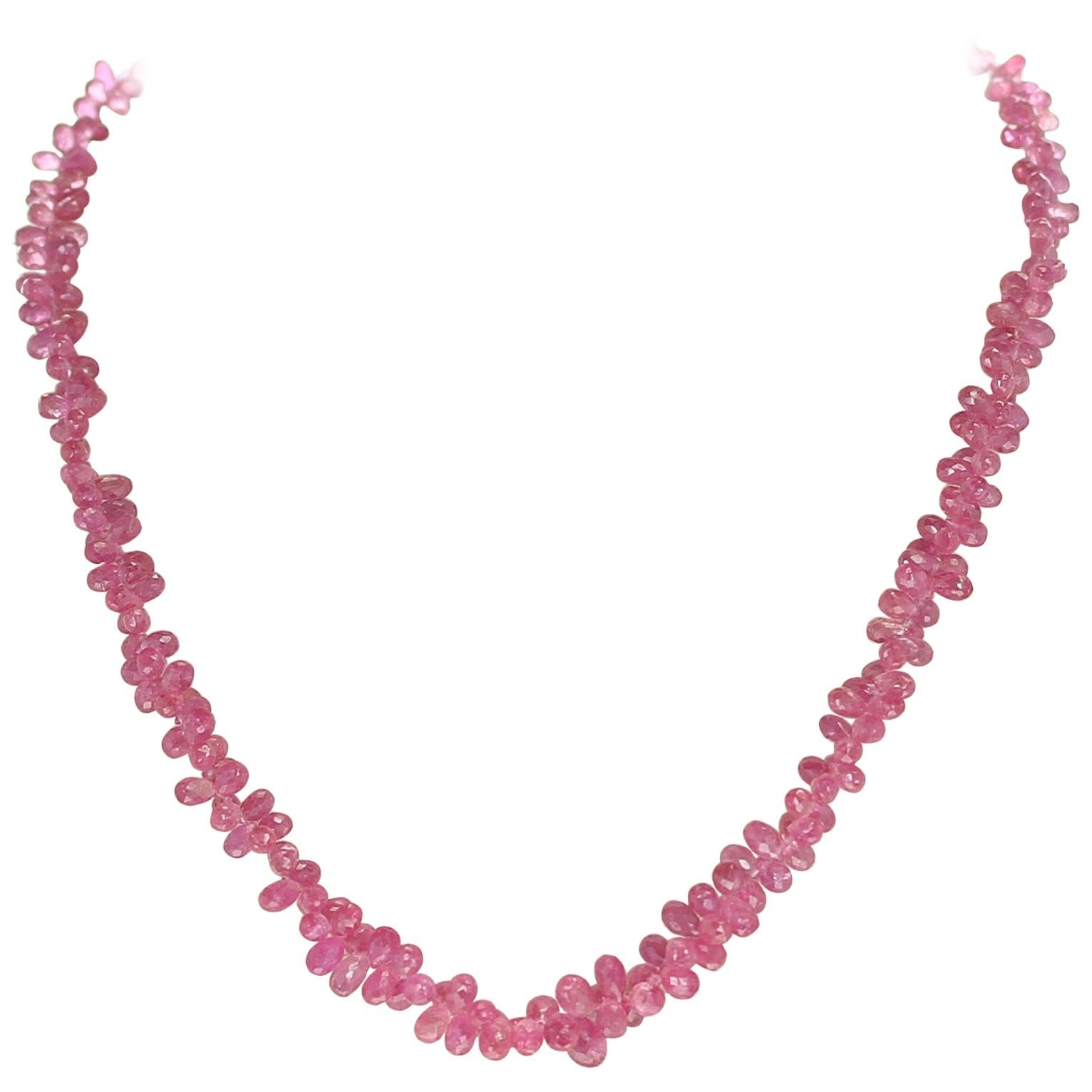 Genuine Pink Sapphire Drop Briolette Necklace