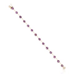 Bracelet en or jaune 14k avec saphir rose véritable et pierres précieuses