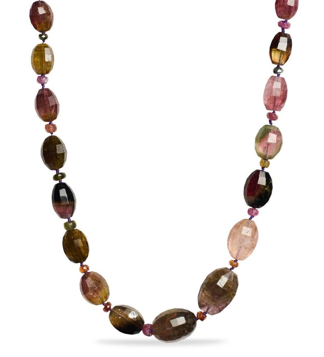 Women's Giant Tourmaline and Green Sapphire Beaded Gold Necklace For Sale