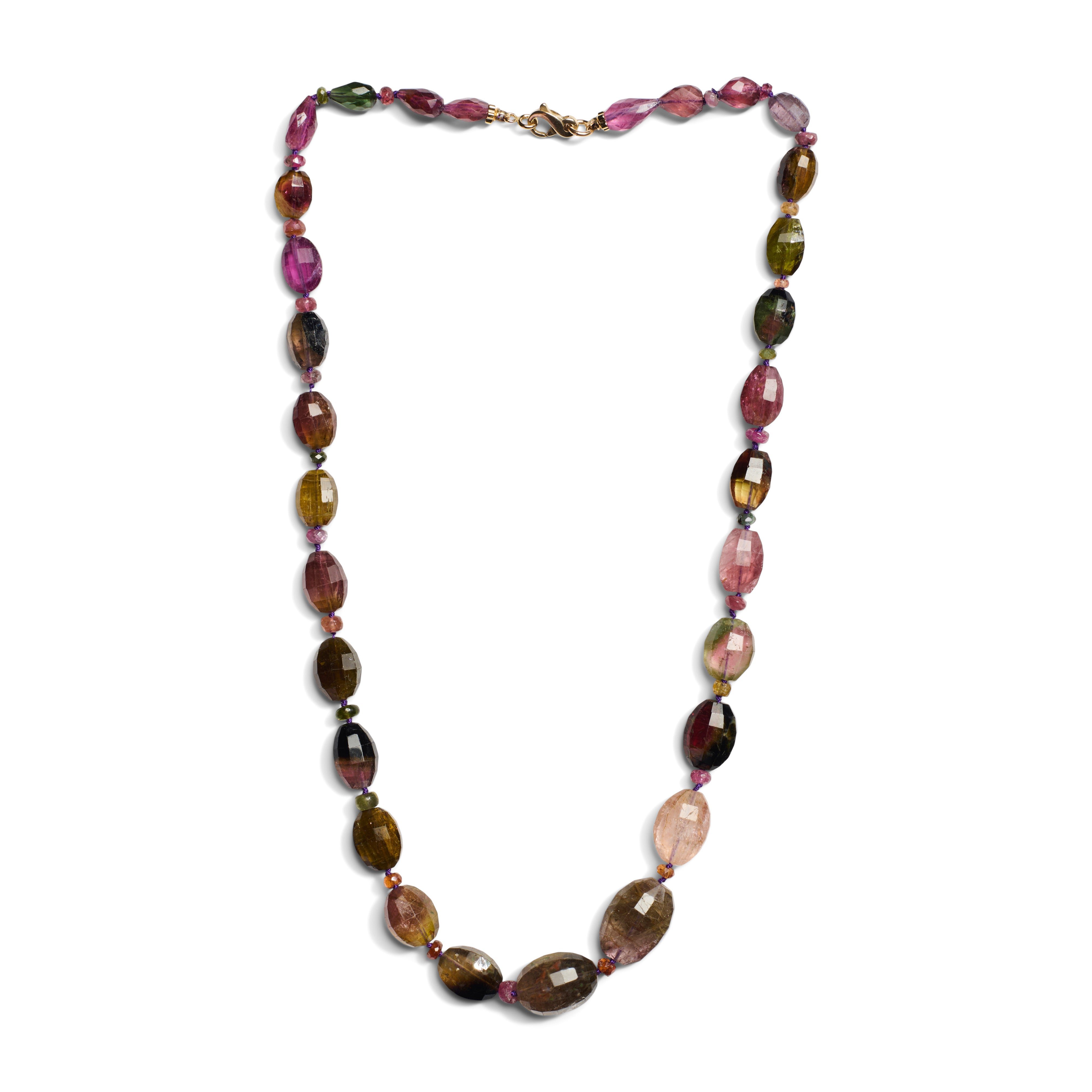 Briolette Cut Giant Tourmaline and Green Sapphire Beaded Gold Necklace For Sale