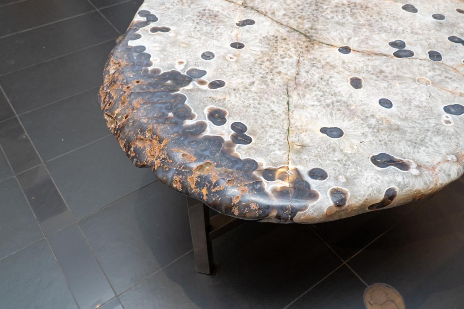 Contemporary Genuine Polished Agate Coffee/End Table For Sale