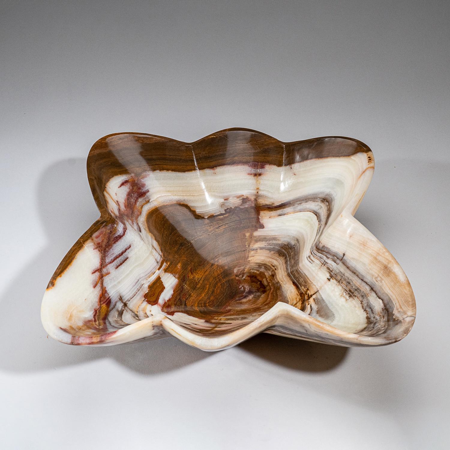 Genuine Polished Brown and White Onyx Bowl from Mexico  (7.2 lbs) In New Condition For Sale In New York, NY