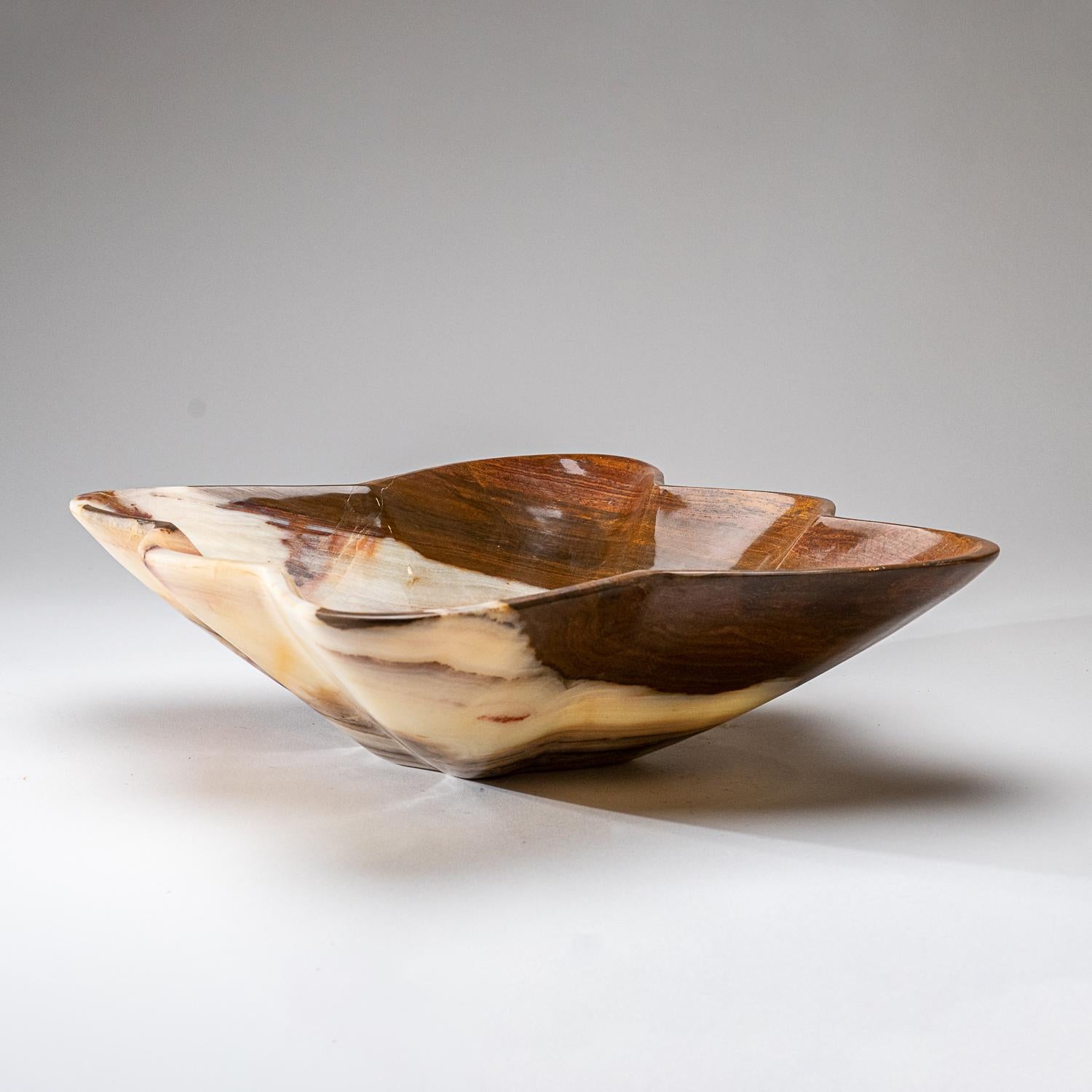 Genuine Polished Brown and White Onyx Bowl from Mexico '7.4 lbs' In New Condition For Sale In New York, NY