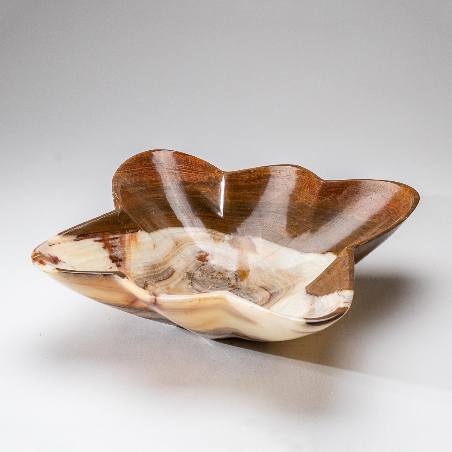 Contemporary Genuine Polished Brown and White Onyx Bowl from Mexico '7.4 lbs' For Sale