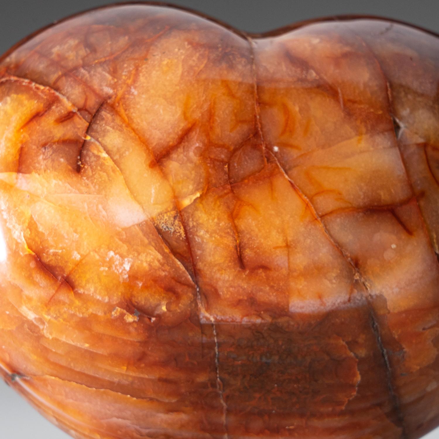 Top-quality Carnelian agate heart from Madagascar. This beautiful piece has rich golden-yellow to red-orange color and is hand polished to a smooth, highly reflective surface.

Carnelian helps to calm the fears about death and rebirth, bringing